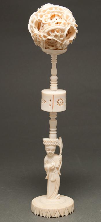 Japanese carved ivory puzzle ball, with