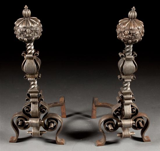 Pair of French Baronial style wrought 780c6