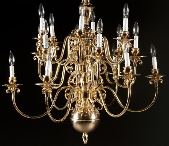 George II style 18-light brass chandelier