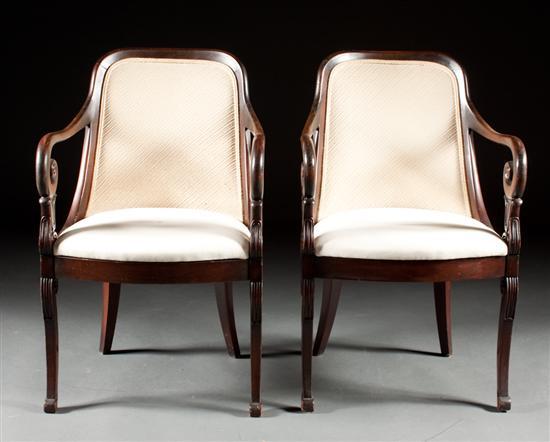 Pair of Charles X style mahogany upholstered