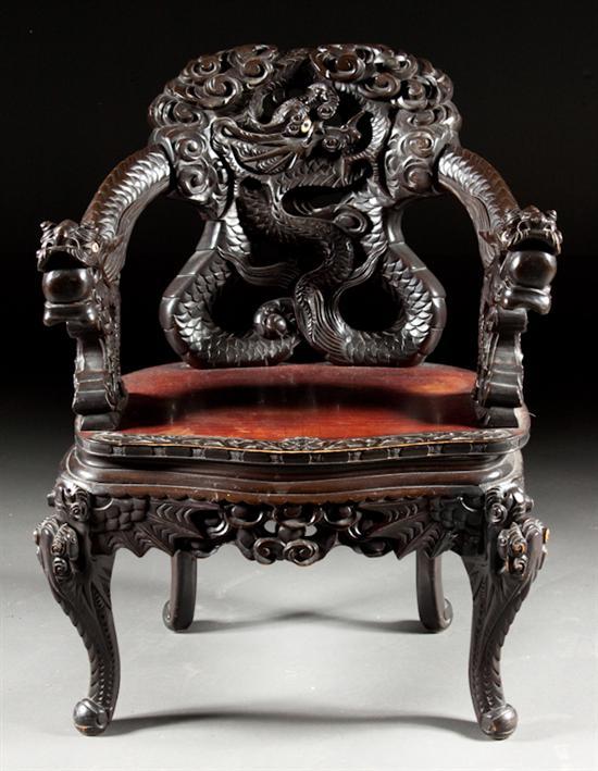 Chinese carved hardwood armchair
