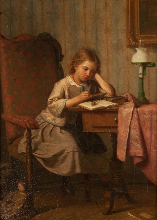 American School  19th century Girl Studying
