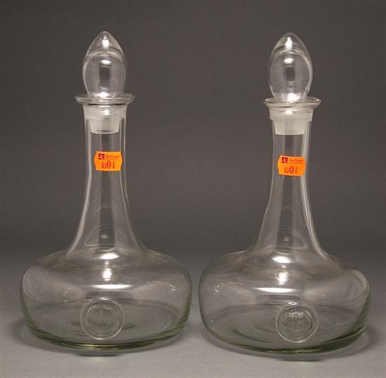 Pair of commemorative glass decanters
