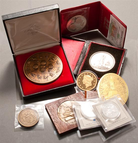 Assortment of Medals, foreign coins,