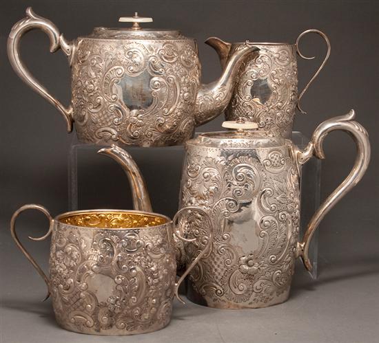 English repousse silver four-piece