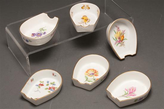 Assembled set of six Meissen floral