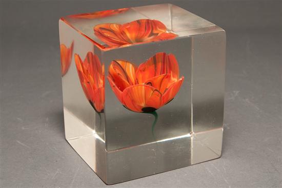 Baccarat glass floral paperweight with
