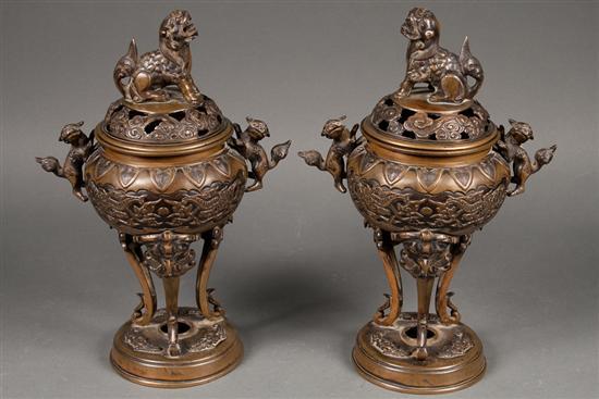 Pair of Chinese patinated bronze 7845c