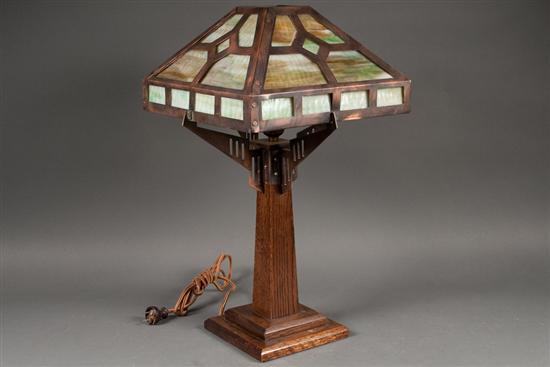Arts and Crafts oak table lamp 7847e