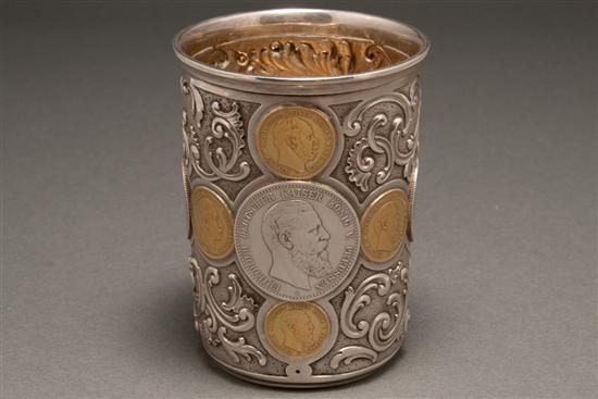 German repousse silver beaker, marked