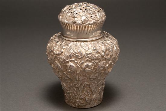 American repousse silver potpourri jar,
