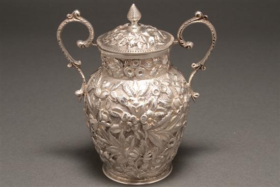 American repousse silver jar, Welsh