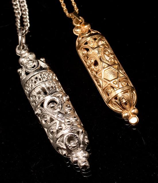 Two mezuzah pendant necklaces 1)
