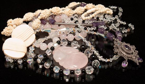 Assorted quartz, ivory, crystal bead,
