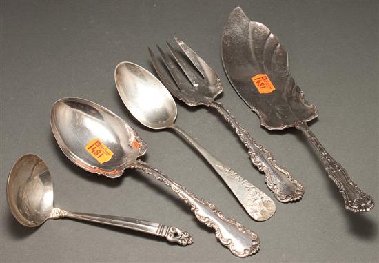 Five American sterling silver serving