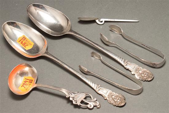 Five English sterling silver serving