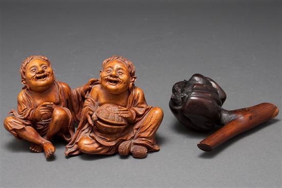 Chinese carved wood deities figural 7834a