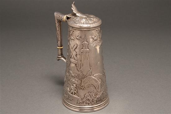 American repousse silver syrup jug,