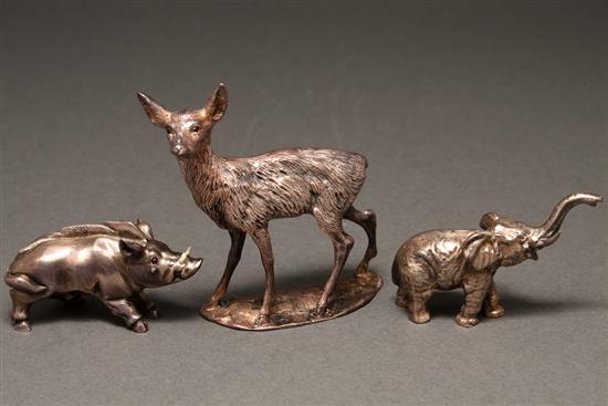 Three silver animal figures all unmarked;