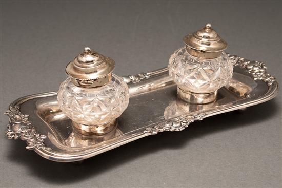 English repousse silver inkstand  785fe
