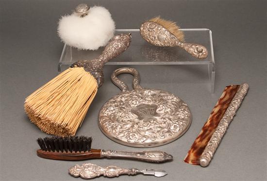 Assortment of repousse silver vanity