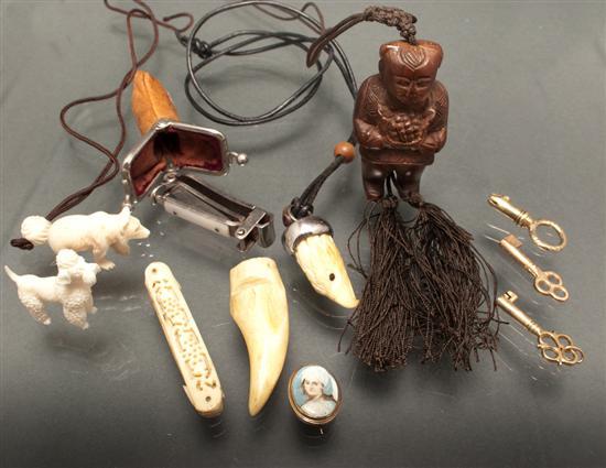 Assortment of ivory, carved wood