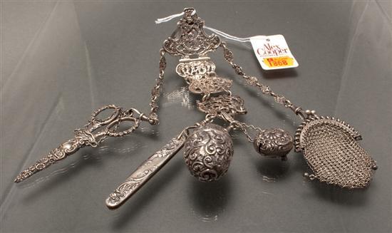 English silver repousse chatelaine 786c0