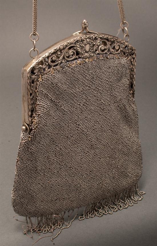 Victorian silver-plate beaded handbag