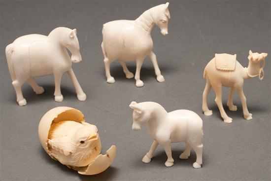 Three Japanese carved ivory horses and