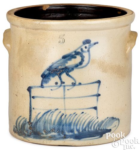 FIVE-GALLON STONEWARE CROCK, 19TH C.Five-gallon