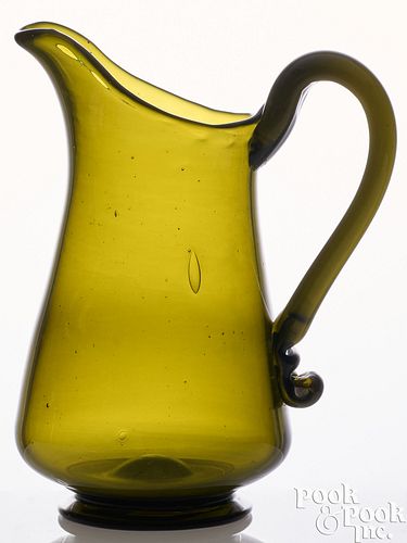 BLOWN OLIVE GREEN GLASS PITCHERBlown