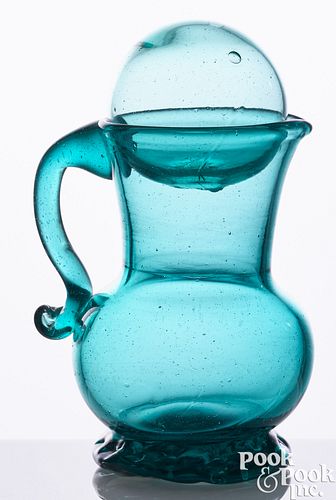 BLOWN AQUAMARINE GLASS CREAMER,