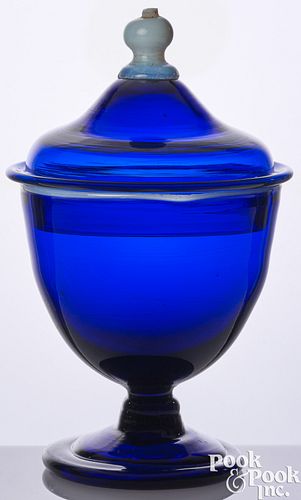 BLOWN COBALT BLUE GLASS COVERED