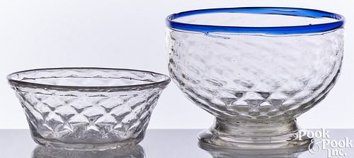 TWO BLOWN MOLDED CLEAR GLASS BOWLS,