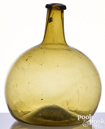 BLOWN OLIVE YELLOW GLASS GLOBULAR