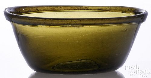 BLOWN OLIVE GREEN GLASS MILK PAN,