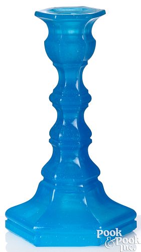 PRESSED STARCH BLUE GLASS CANDLESTICK,