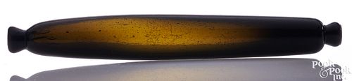 BLOWN OLIVE GLASS ROLLING PIN, EARLY
