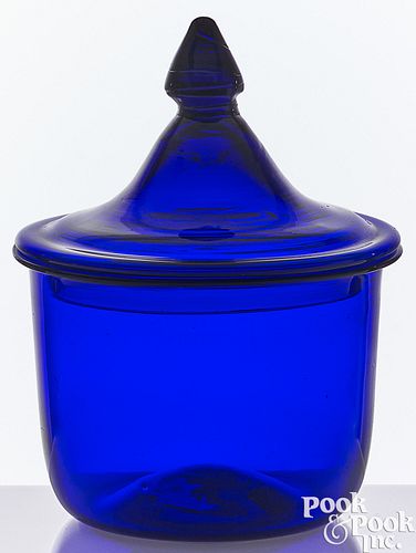 BLOWN COBALT GLASS BOWL AND COVER,