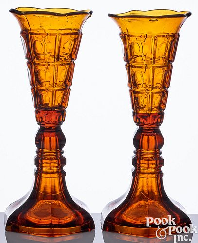 PAIR OF REPRODUCTION AMBER GLASS