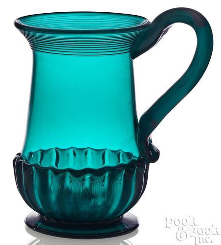 BLOWN EMERALD GREEN GLASS PITCHER,