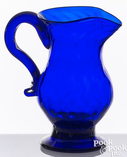 BLOWN COBALT GLASS CREAMER, EARLY