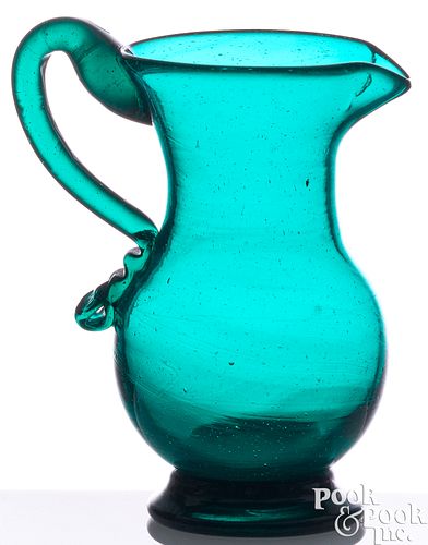 BLOWN BLUE/GREEN GLASS CREAMER,
