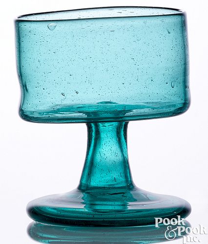 BLOWN GREEN AQUAMARINE GLASS FOOTED