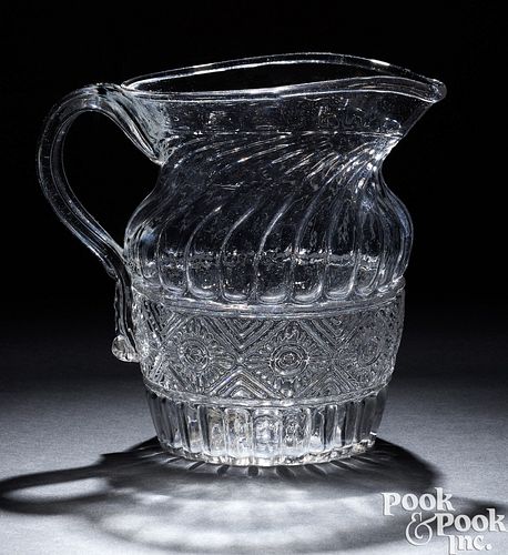 BLOWN THREE-MOLD GLASS CLEAR PITCHER,