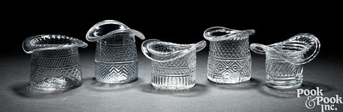 FIVE BLOWN THREE-MOLD CLEAR GLASS