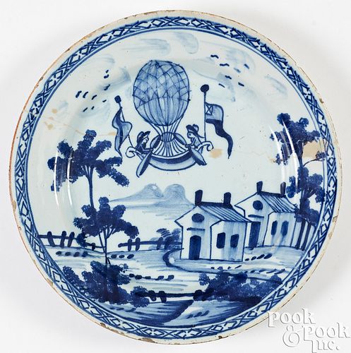 ENGLISH DELFTWARE BALLOONING PLATE,