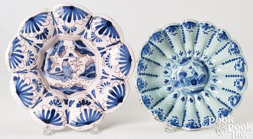 TWO ENGLISH DELFTWARE LOBED DISHES,