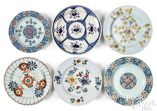 SIX DELFTWARE POLYCHROME PLATES,