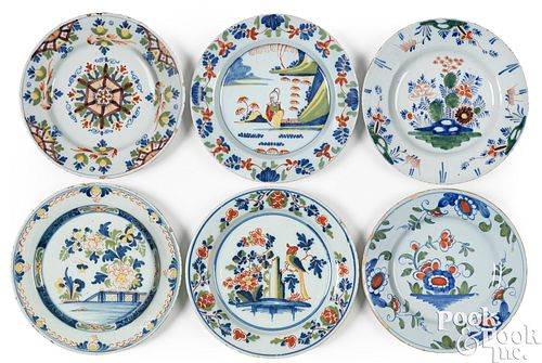 SIX DELFTWARE POLYCHROME PLATES,